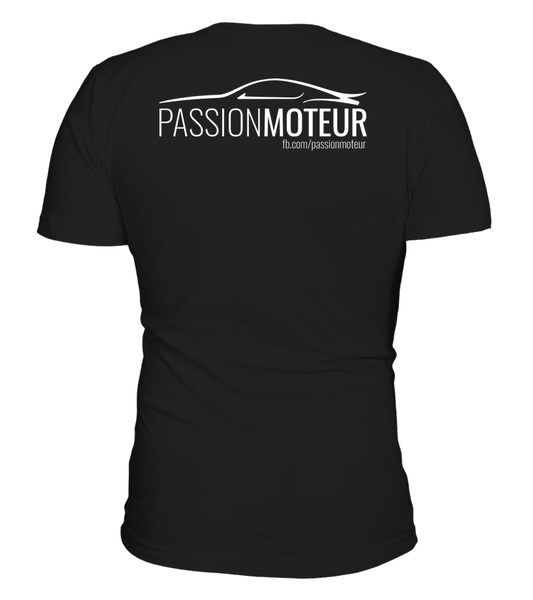 T-shirt Passion Moteur foncé avec impression blanche au dos